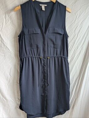 H&M Navy Sleeveless Drawstring Utility Tunic Dress